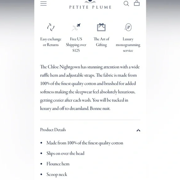 Petite Plume Women’s Twill Chloe Nightgown- XL - Like New - Picture 4 of 6